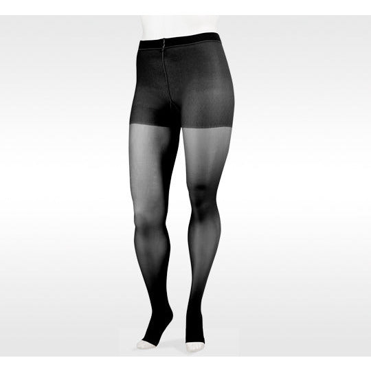 Juzo Naturally Sheer Pantyhose 20-30 mmhg, Open Toe, Black