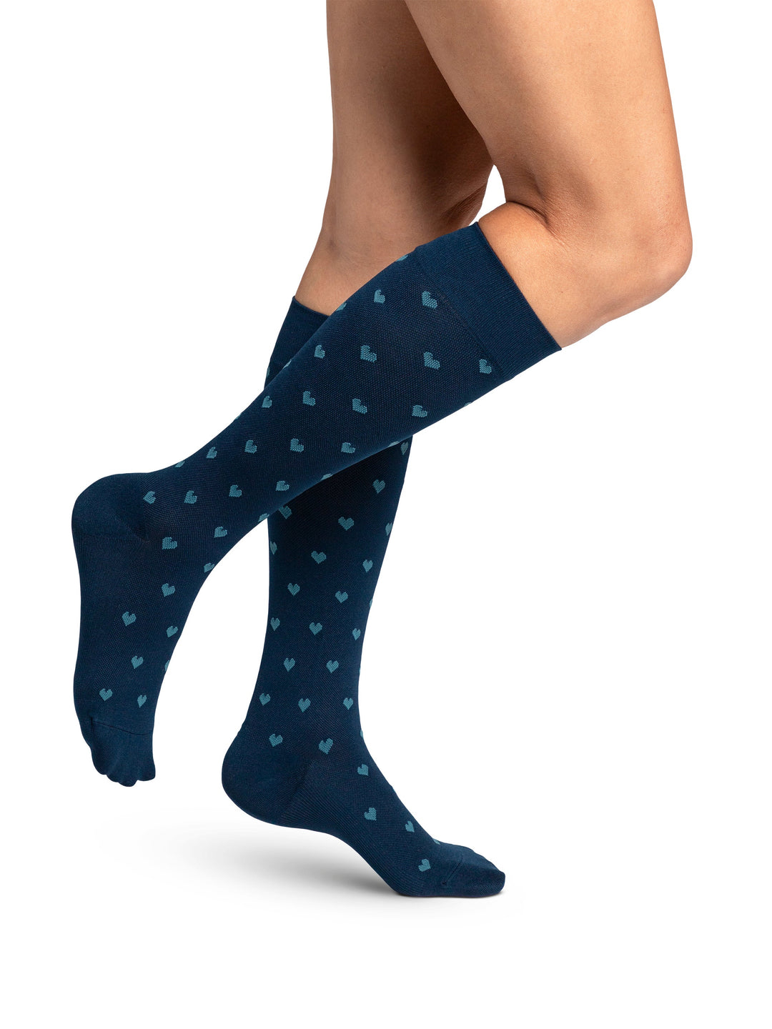 Sigvaris Microfiber Patterns Women's Knee High, Navy Hearts