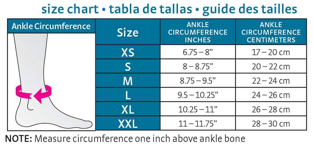 medi protect Seamless Knit Ankle Support, Size Chart