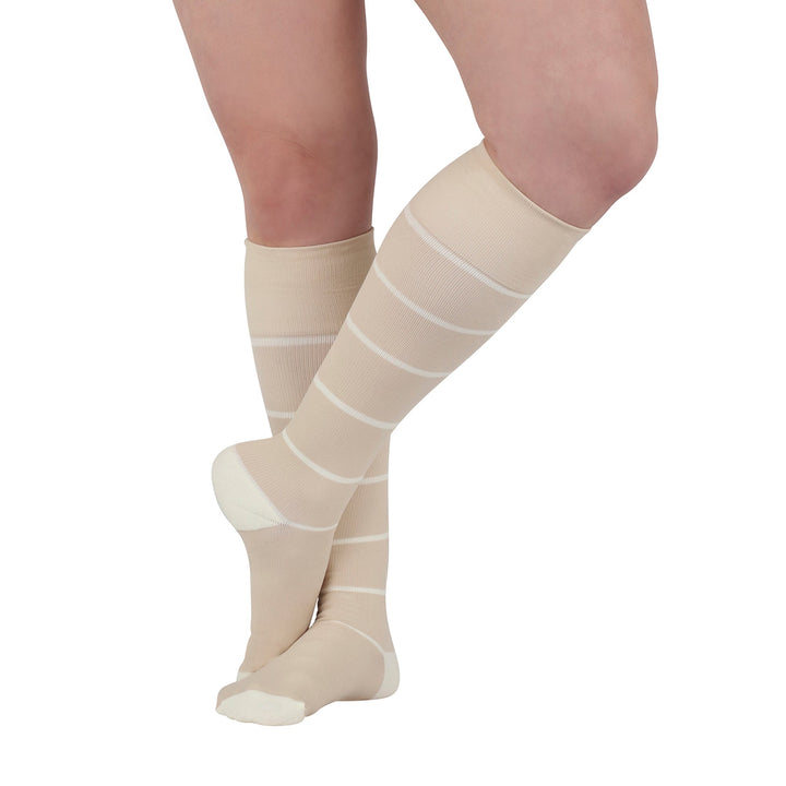 Rejuva® Broad Stripe Knee High, 15-20 mmHg, Soft Sand