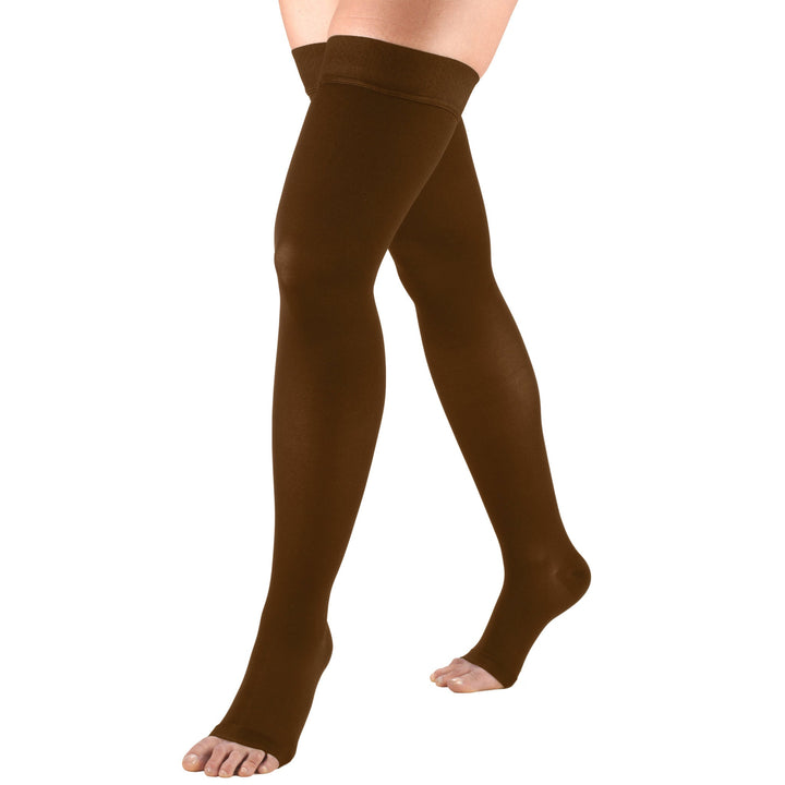 Truform 20-30 mmHg Cuisse haute à bout ouvert avec point en silicone, marron