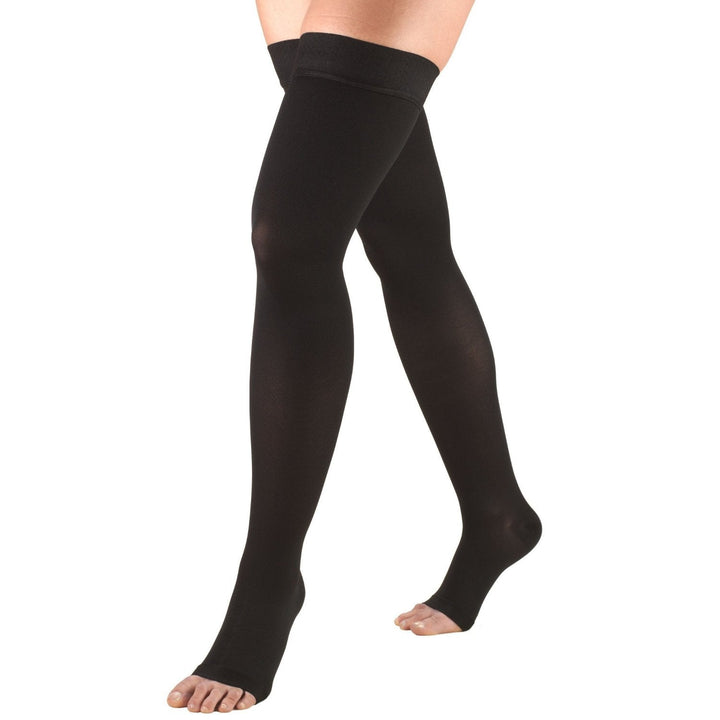 Truform 30-40 mmHg OPEN-TOE Thigh High w/ Silicone Dot, Black