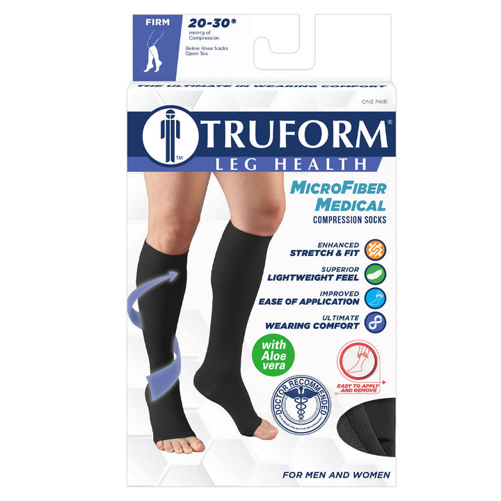 TRUFORM ® MicroFiber Medical Knee High 20-30 mmHg com Aloe Vera, bico aberto, caixa