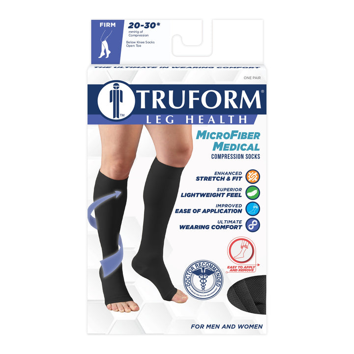 Truform ® ارتفاع الركبة الطبي من الألياف الدقيقة 20-30 مم زئبقي، مفتوح عند الأصابع، صندوق
