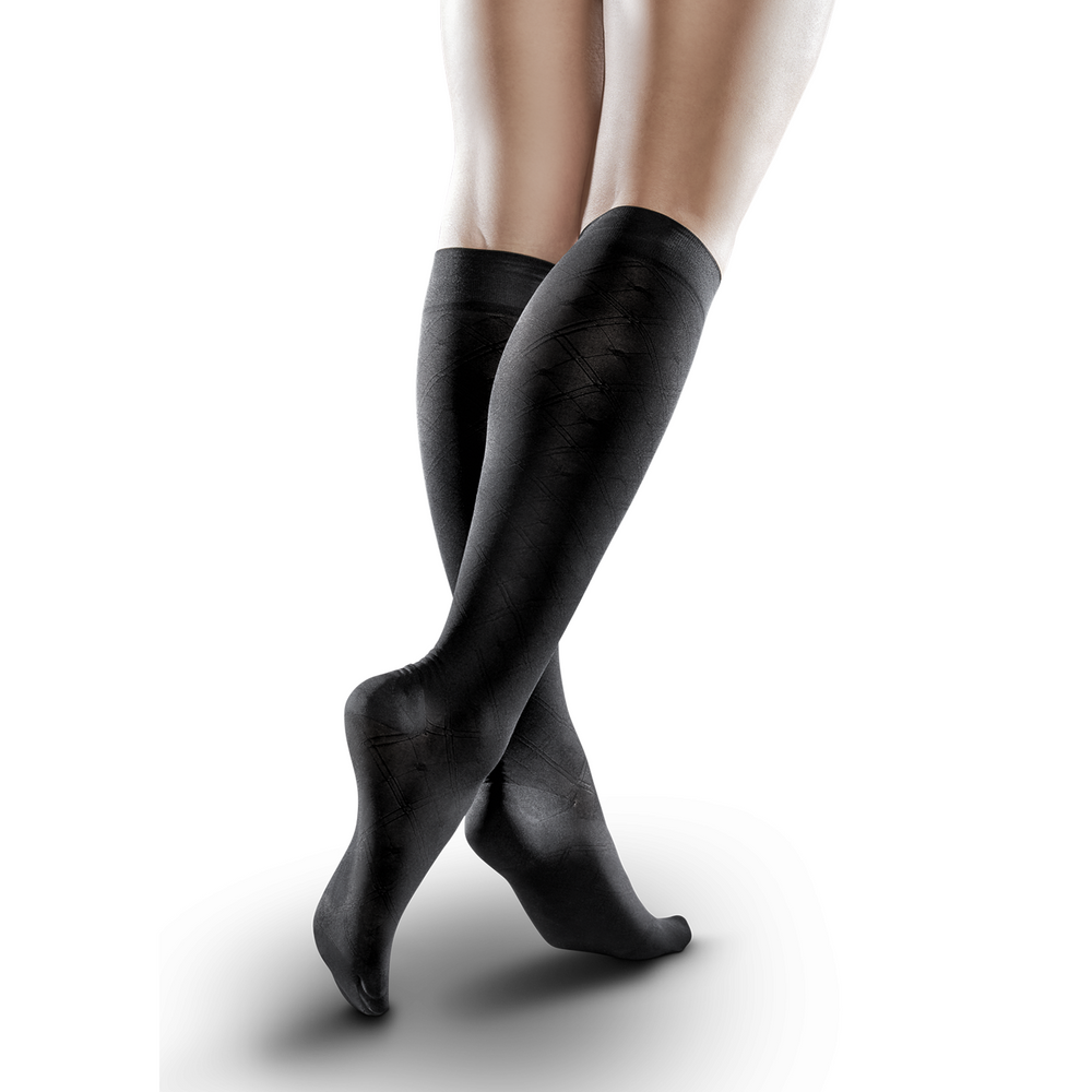 Therafirm Sheer Ease Women's 20-30 mmHg Knee High, Diamond Plaid Black