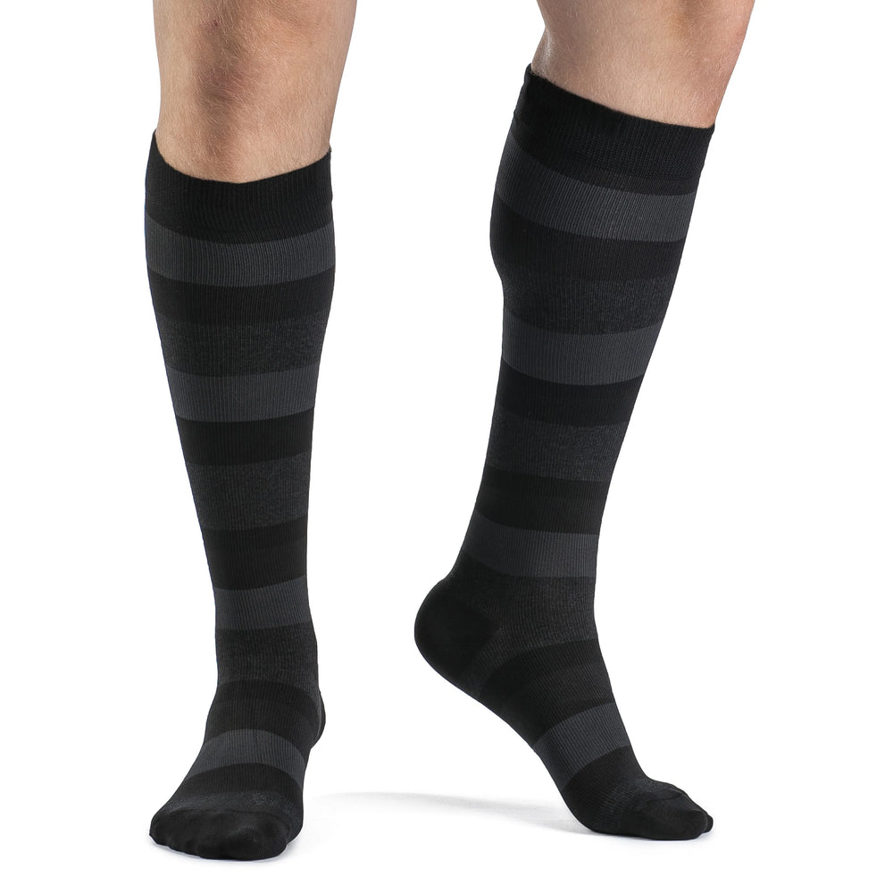 Sigvaris Microfiber Patterns Men's 20-30 mmHg Knee High, Onyx Stripe