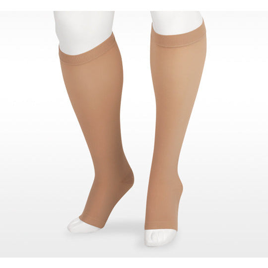 Juzo Soft Kniestrümpfe 30–40 mmHg, offene Spitze, Beige