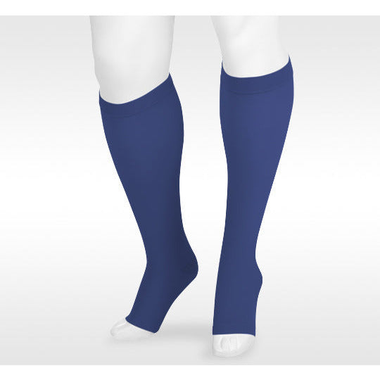 Juzo Soft Knee High 15-20 mmHg com pulseira de silicone, bico aberto, azul marinho