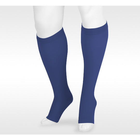 Juzo soft knee high 15-20 مم زئبق مع شريط سيليكون، مقدمة مفتوحة، أزرق داكن