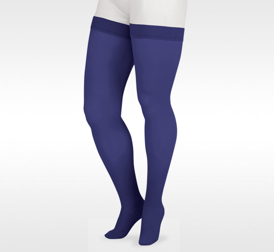 Juzo Soft Thigh High 30-40 mmHg con banda de silicona, azul marino