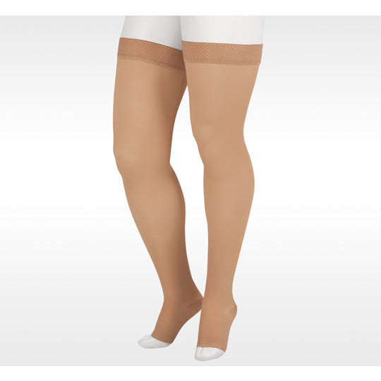 Juzo Soft Thigh High 15-20 mmHg med silikonband, öppen tå, beige