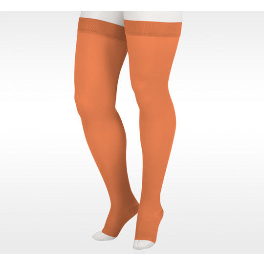 Juzo Soft Thigh High 30-40 mmHg mit Silikonband, offene Spitze, Zimt