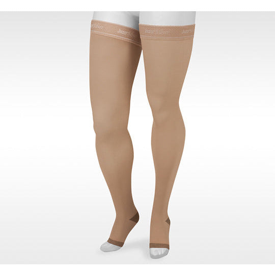 Juzo Soft Silver Cuisse haute 30-40 mmHg avec bande en silicone, bout ouvert