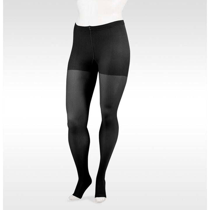 Meia-calça Juzo Soft 30-40 mmHg c/ calcinha elástica, bico aberto, preta