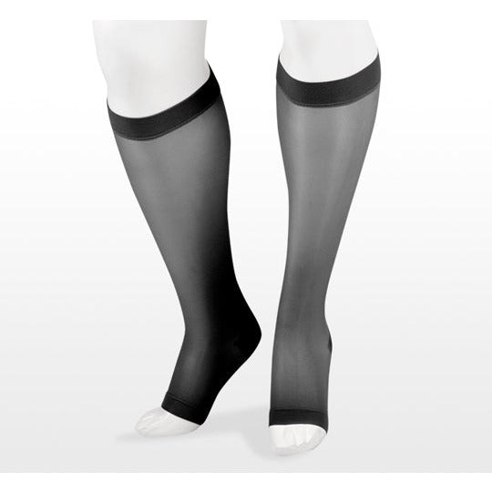 Juzo Naturally Sheer Knee High 15-20 mmhg, bico aberto, preto