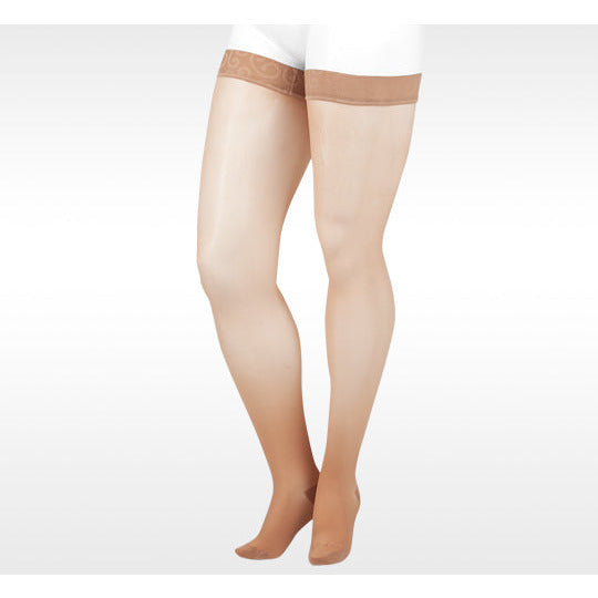 Juzo Naturally Sheer hasta el muslo 30-40 mmhg con banda de silicona, beige