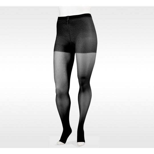 Juzo جوارب طويلة شفافة بشكل طبيعي 20-30 مم زئبق، مقدمة مفتوحة، أسود