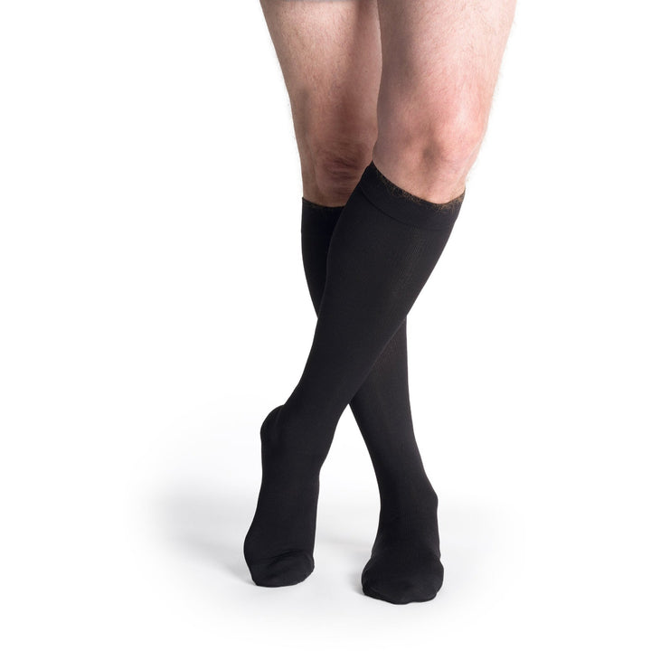 Sigvaris Cotton - Medias hasta la rodilla para hombre, 20-30 mmHg, color negro