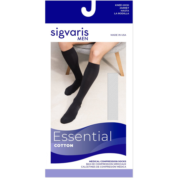 Sigvaris Cotton - Medias hasta la rodilla para hombre de 30 a 40 mmHg con banda de silicona en la parte superior