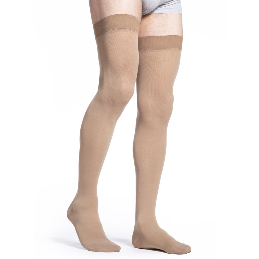 Sigvaris Cotton - Medias hasta el muslo para hombre, 30-40 mmHg, color beige claro