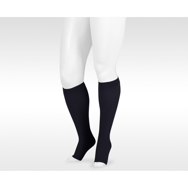 Juzo Dynamic Knee High 20-30 mmHg com faixa de silicone de 3,5 cm, bico aberto, preto