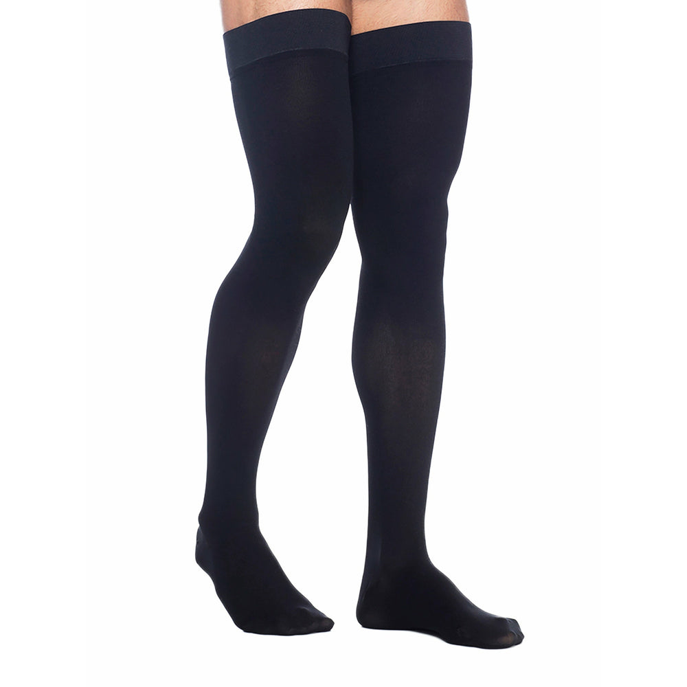 Dynaven - Medias hasta el muslo para hombre, 30-40 mmHg, color negro