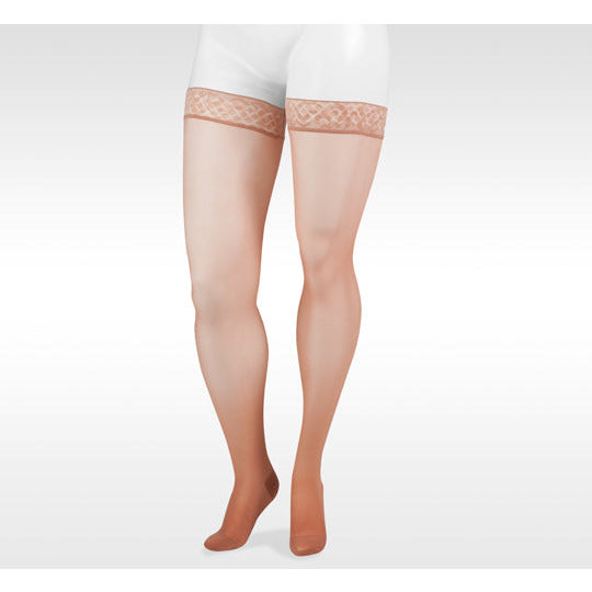 Juzo hauts de cuisse attrayants en vente libre, 15-20 mmHg avec bande supérieure en silicone, beige