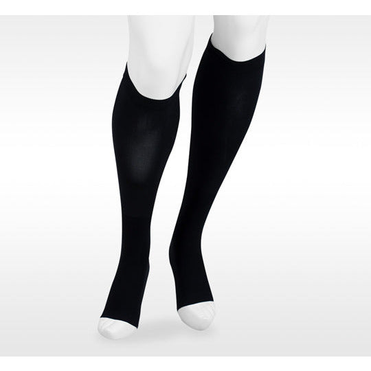 Juzo Dual Stretch hasta la rodilla 20-30 mmHg punta abierta, negro