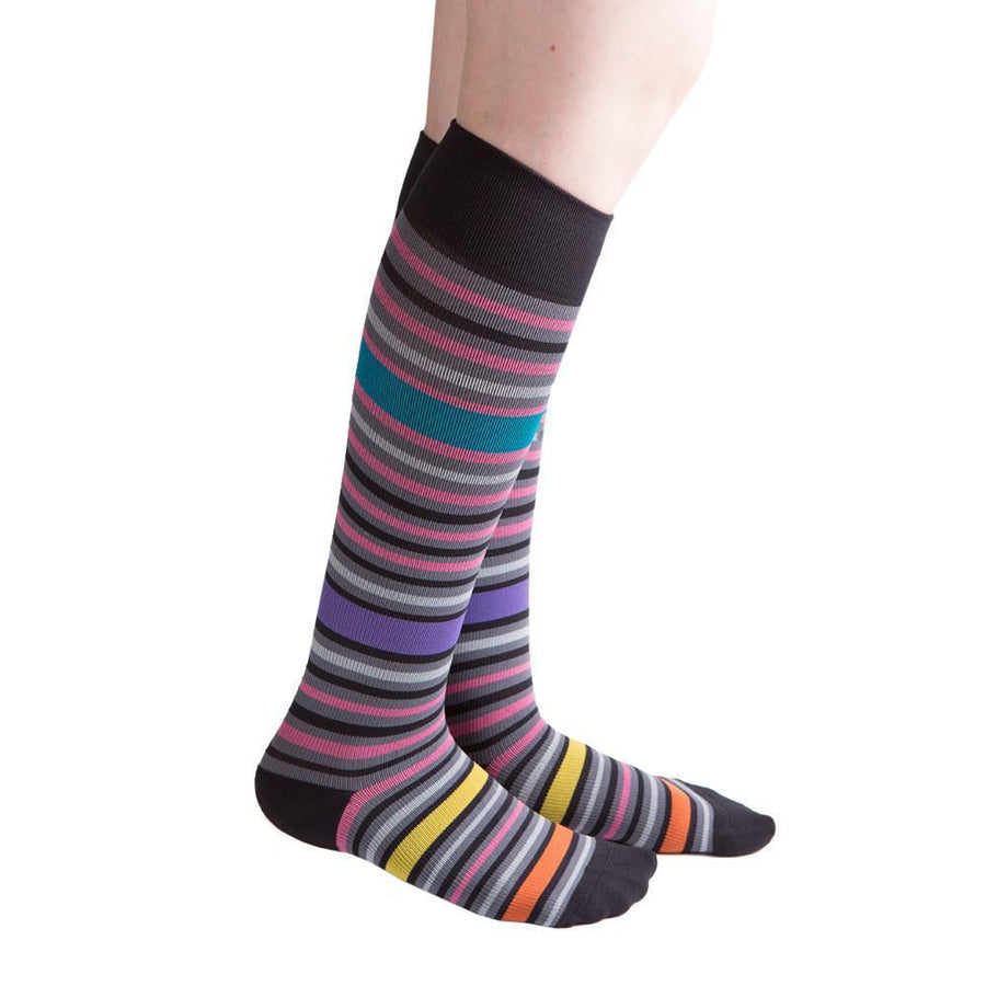 VenaCouture Women's Bold Bayadere Striped 15-20 mmHg Compression Sock, Mystic Pink