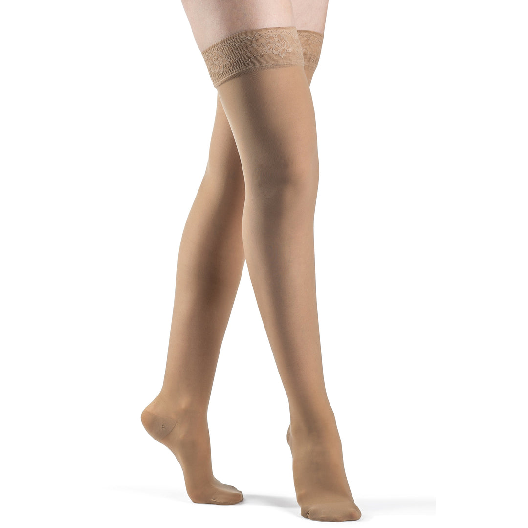 Sigvaris Sheer feminino 20-30 mmHg na altura da coxa, dourado