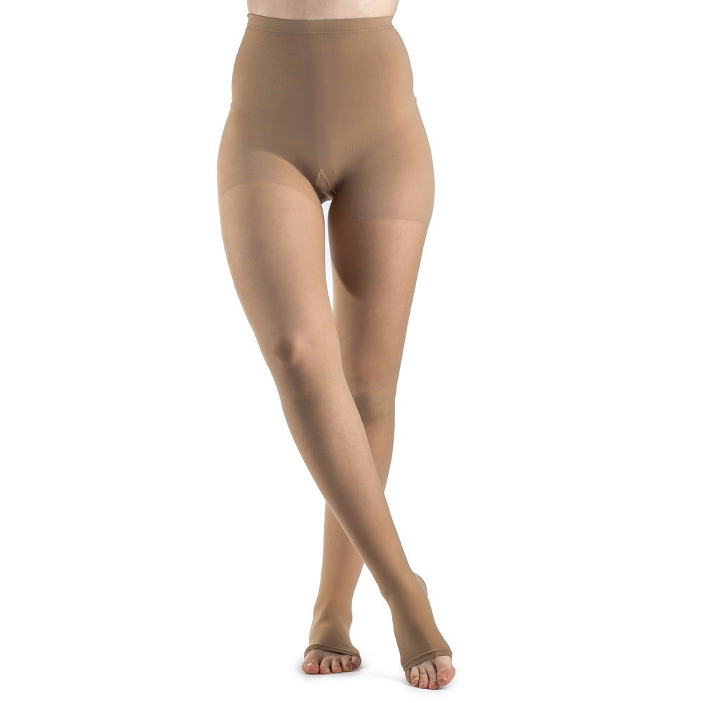 Meia-calça feminina Sigvaris Sheer 20-30 mmHg ABERTA, dourada