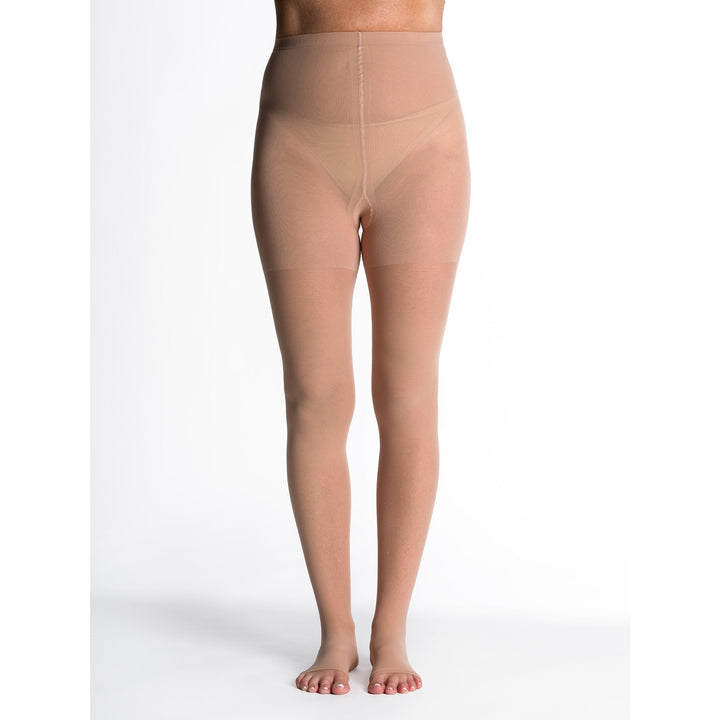 Sigvaris Sheer Pantimedias con punta abierta para mujer, 15-20 mmHg, almendra tostada