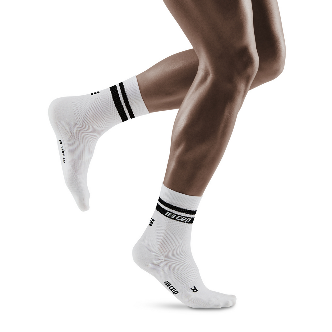 meias de compressão de corte médio dos anos 80, masculinas, listras brancas/pretas