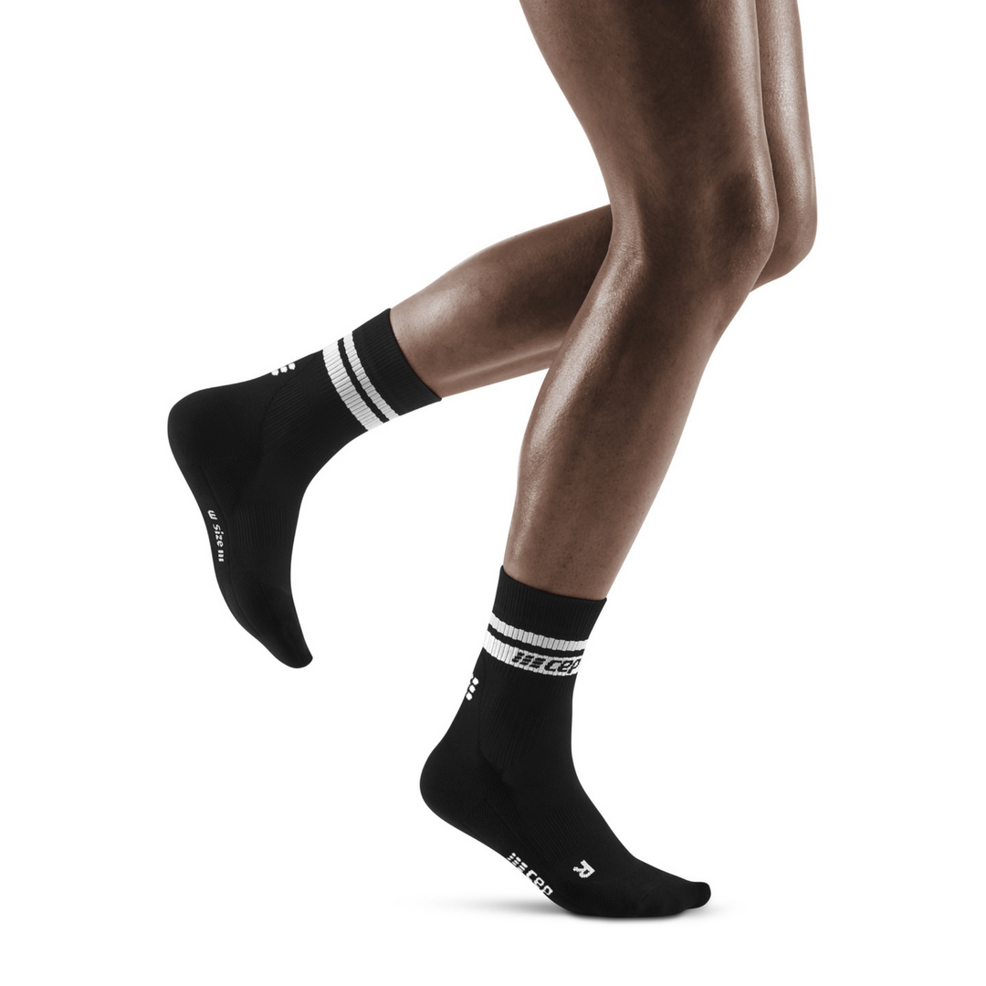 chaussettes de compression coupe moyenne des années 80, femmes, rayures noires/blanches