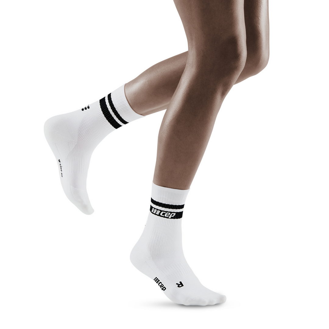 chaussettes de compression coupe moyenne des années 80, femmes, rayures blanches/noires