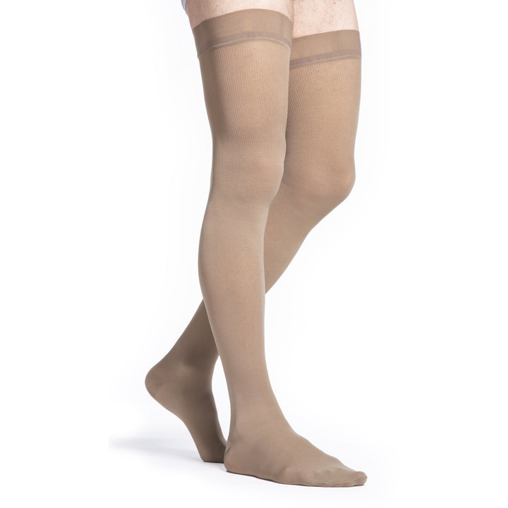 Sigvaris Cuisse haute en microfibre pour homme 30-40 mmHg, beige-kaki