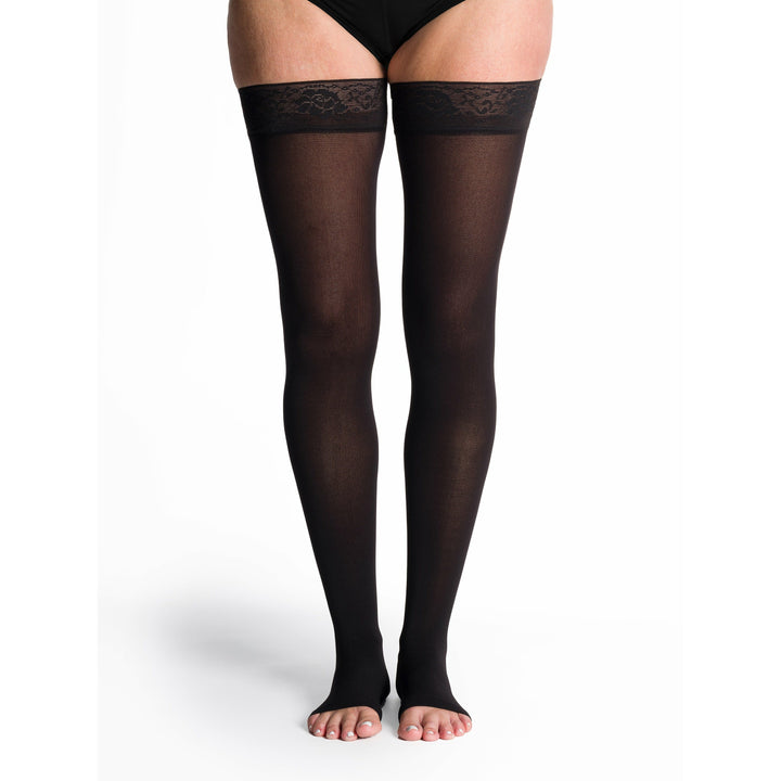 Sigvaris Soft Opaque Women's 30-40 mmHg OPEN TOE Thigh High, Black