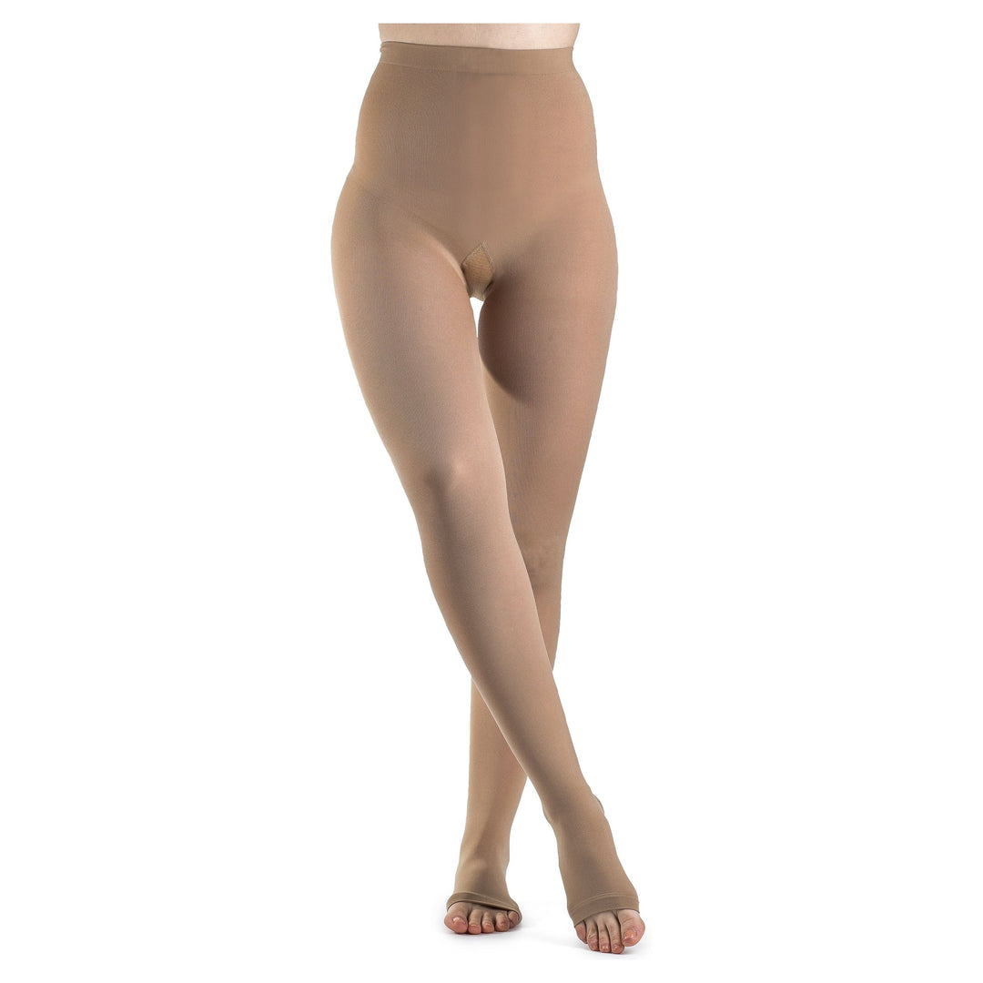 Sigvaris Soft Opaque Damen-Strumpfhose mit offenem Zehenbereich, 15–20 mmHg, Chai