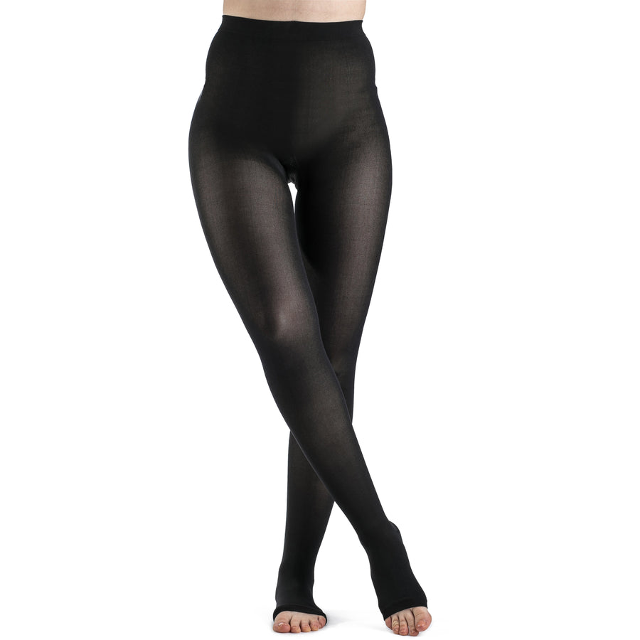 Sigvaris Soft Opaque Damen-Strumpfhose mit offenem Zehenbereich, 15–20 mmHg, Schwarz