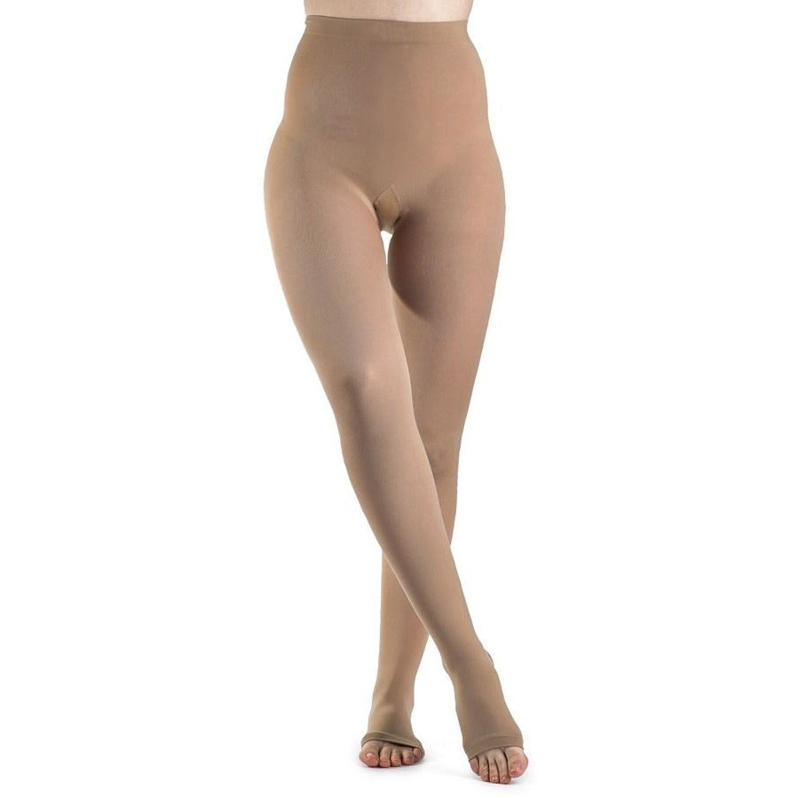 Sigvaris Collants doux opaques pour femme 30-40 mmHg à bout ouvert, Chai