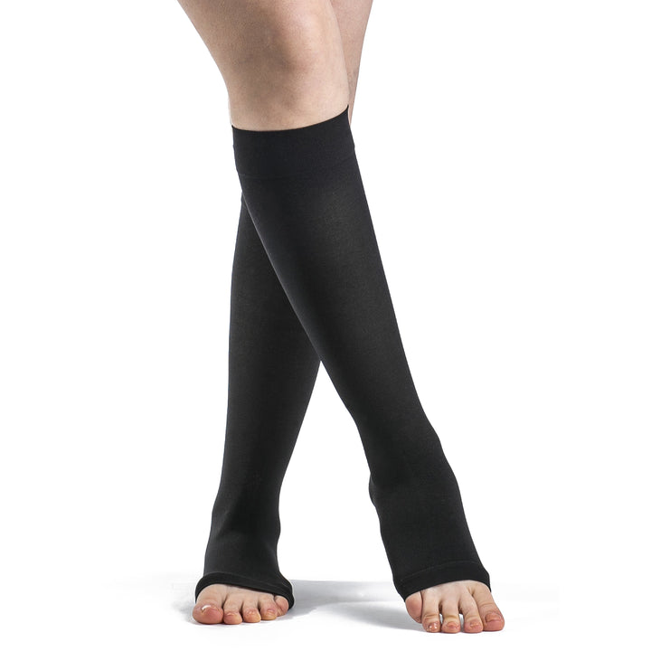 Sigvaris Opaque 30-40 mmHg OPEN TOE Knee High w/ Silicone Band Grip-Top, Black