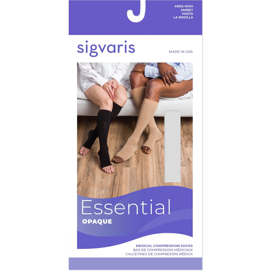 Sigvaris Opaque 30-40 mmHg OPEN TOE Knee High w/ Silicone Band Grip-Top