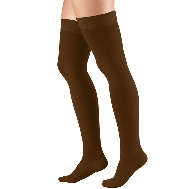 Truform Cuisse haute 20-30 mmHg avec dessus à pois en silicone, marron