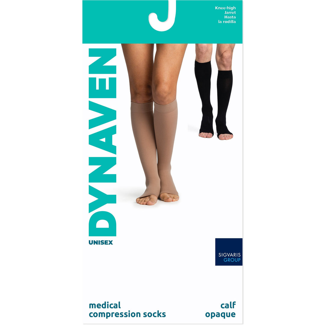 Dynaven Opaque Women's 20-30 mmHg مفتوح عند أصابع القدم بطول الركبة مع قبضة علوية من السيليكون