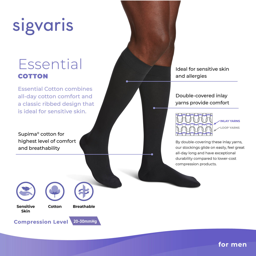 Características Sigvaris Cotton masculino 20-30 mmHg na altura do joelho