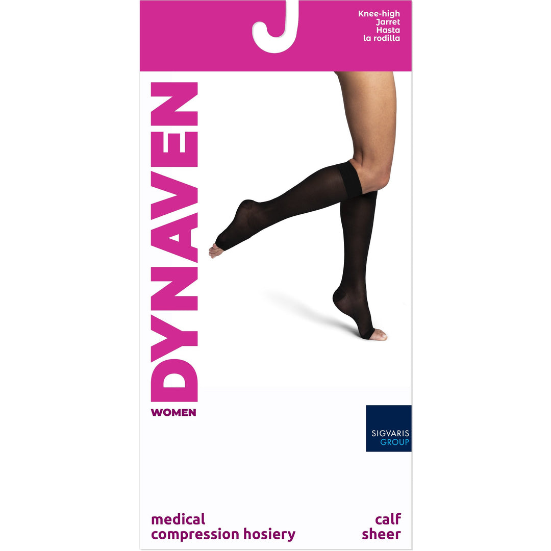 Dynaven Sheer Damen-Kniestrümpfe mit offenem Zehenbereich, 20–30 mmHg