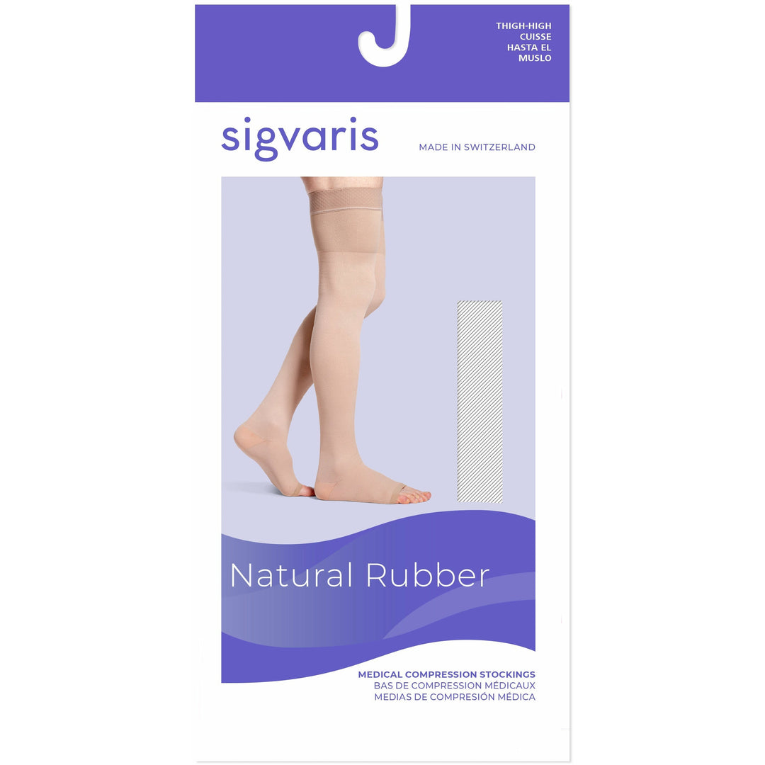 Sigvaris Borracha Natural 30-40 mmHg ABERTO TOE Coxa Alta com Silicone Frisado Grip-Top, Caixa