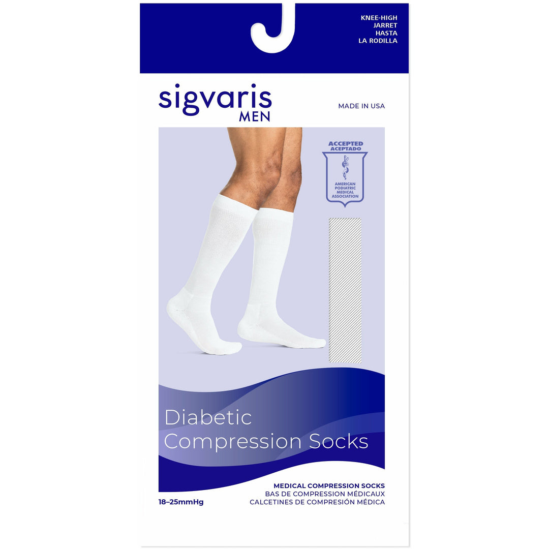 Sigvaris Diabetic Compression Socks Men's 18-25 mmHg Knee High, Box