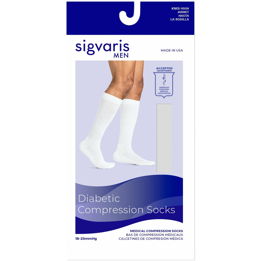 Sigvaris Calcetines de compresión para diabéticos, hombre, 18-25 mmHg, hasta la rodilla, caja