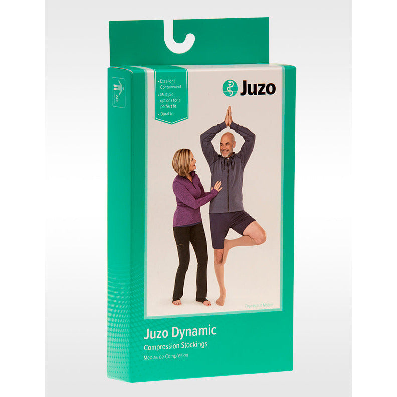 Juzo Dynamic Max hasta la rodilla 20-30 mmHg con banda de silicona de 3,5 cm, puntera abierta, caja